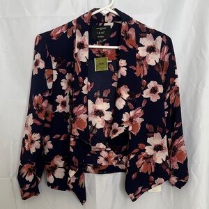 Iris Navy Floral Open Blouse NWT size Medium